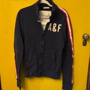 Vintage Abercrombie & Fitch Dark Blue Jacket with Red and White Stripes
